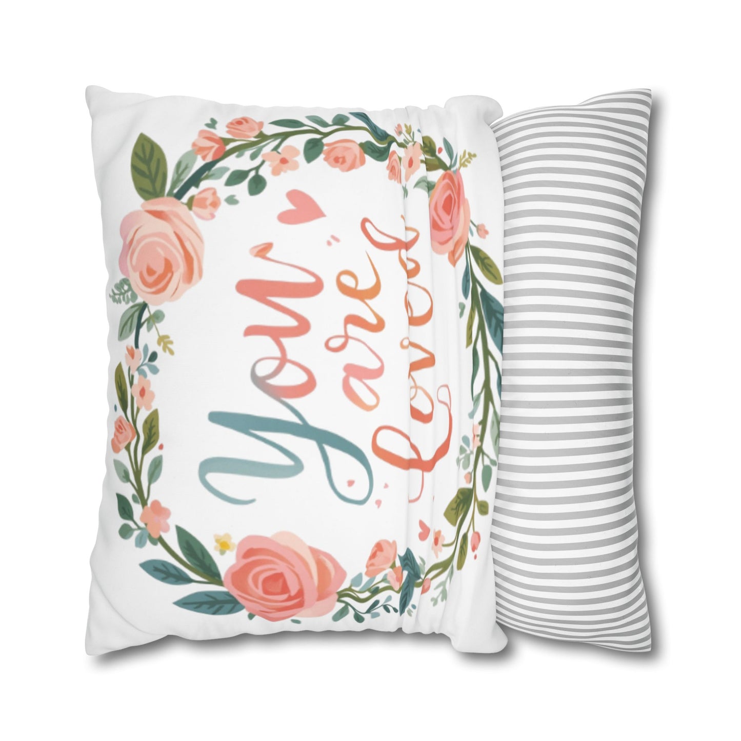 You Are Loved Floral Wreath Pillowcase | Square Poly Canvas Pillowcase