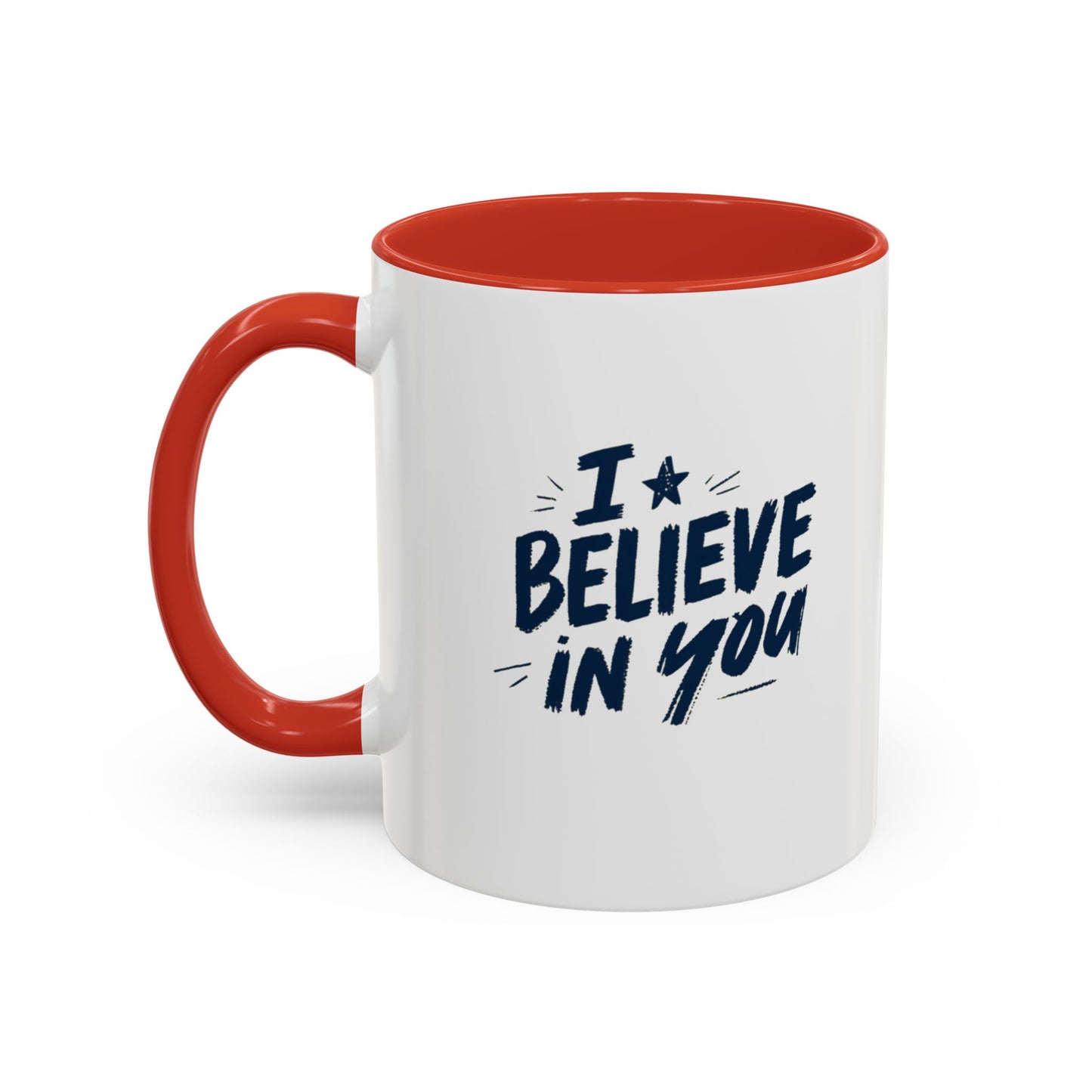 I Believe in You Mug | Accent Coffee Mug, Navy Script on White (11oz & 15oz)