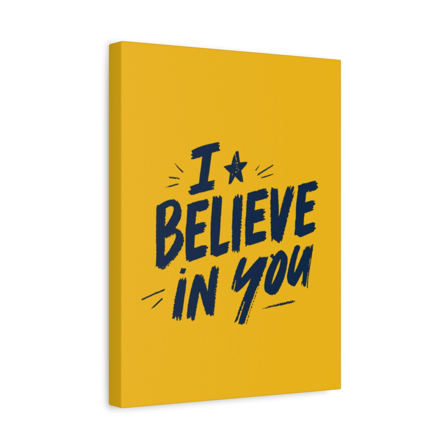 I Believe In You Canvas | Matte Stretched Wall Art, Navy Brush Lettering on Gold