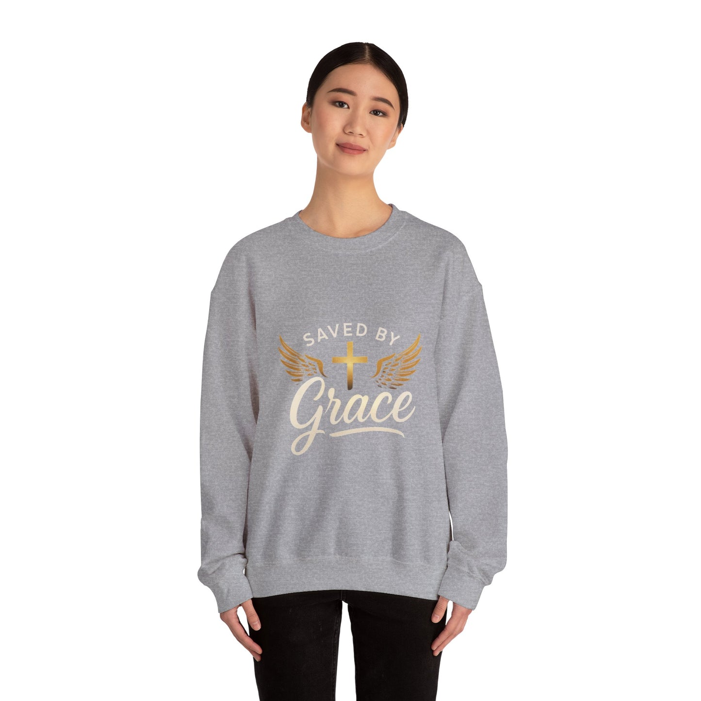 Faith-Inspired Unisex Crewneck Sweatshirt, Saved by Grace, Christian Apparel, Religious Gift, Inspirational Clothing, Cozy and Comfortable