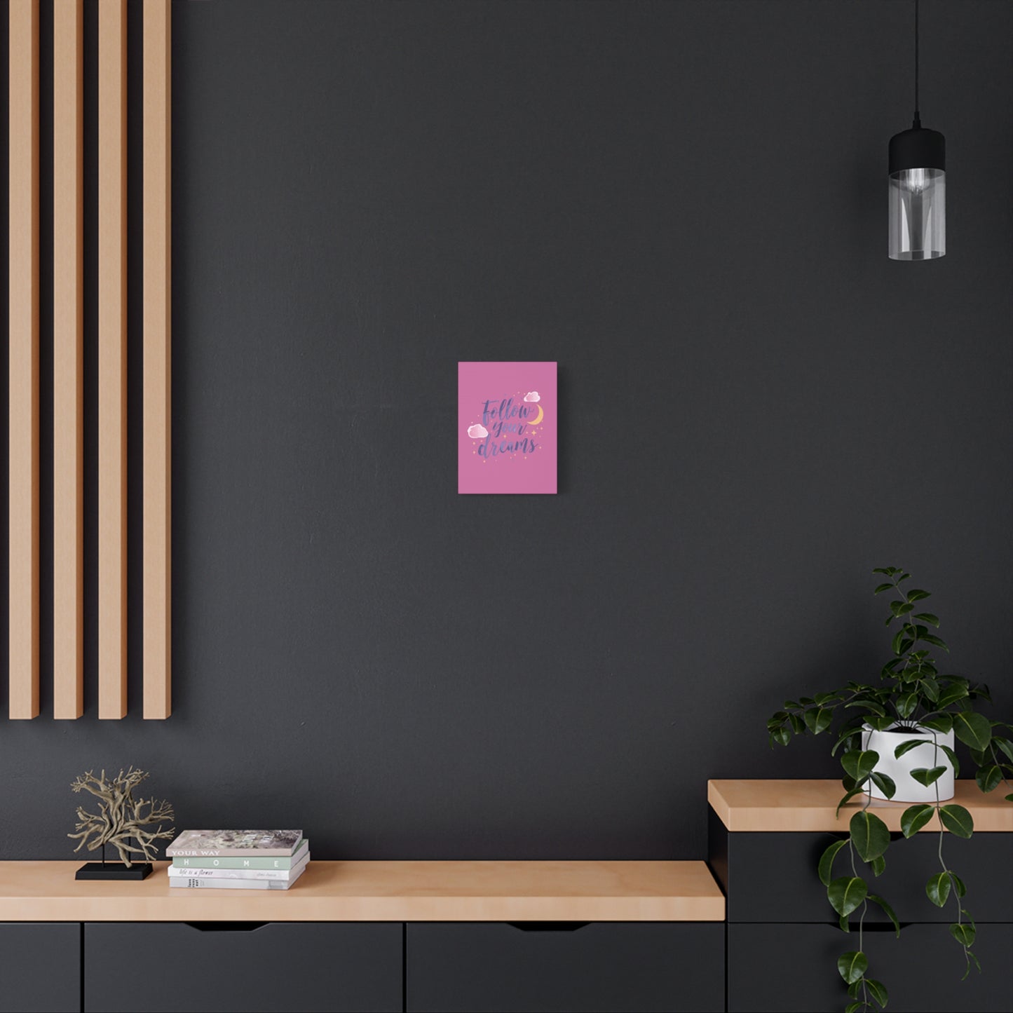 Follow Your Dreams Matte Canvas | Inspirational Wall Art, Pink Moon Clouds
