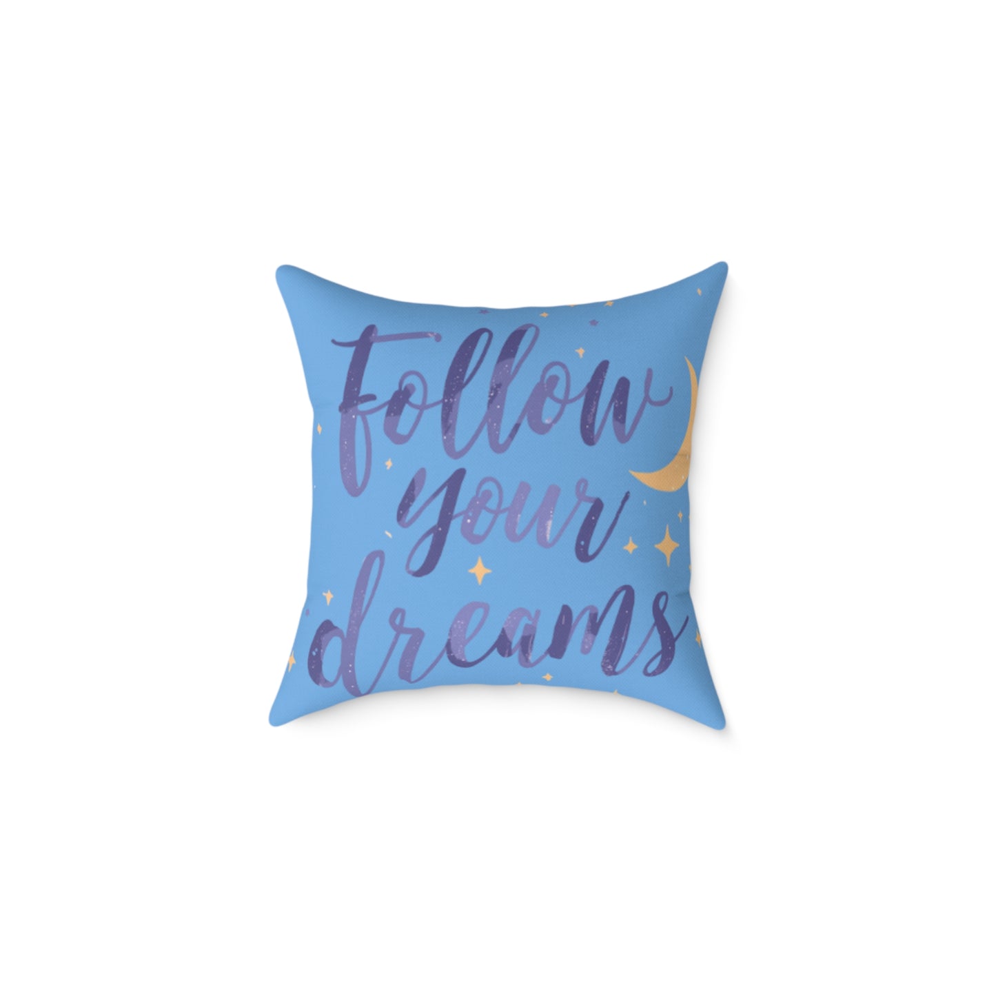 Follow Your Dreams pillow | Square poly canvas pillow, moon stars night design